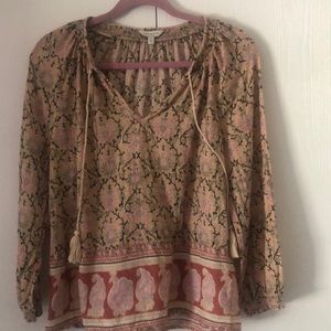 Women’s Lucky brand fall peasant Y2k boho feminine tassel blouse top